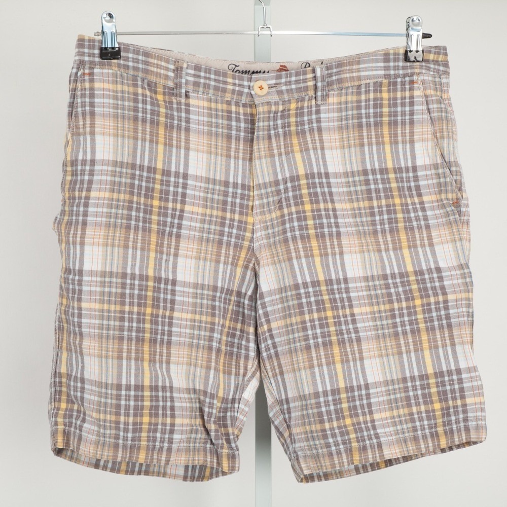 Tommy Bahama Plaid Shorts Men 34 Multicolor Linen Tencel Blend Flat Front Casual